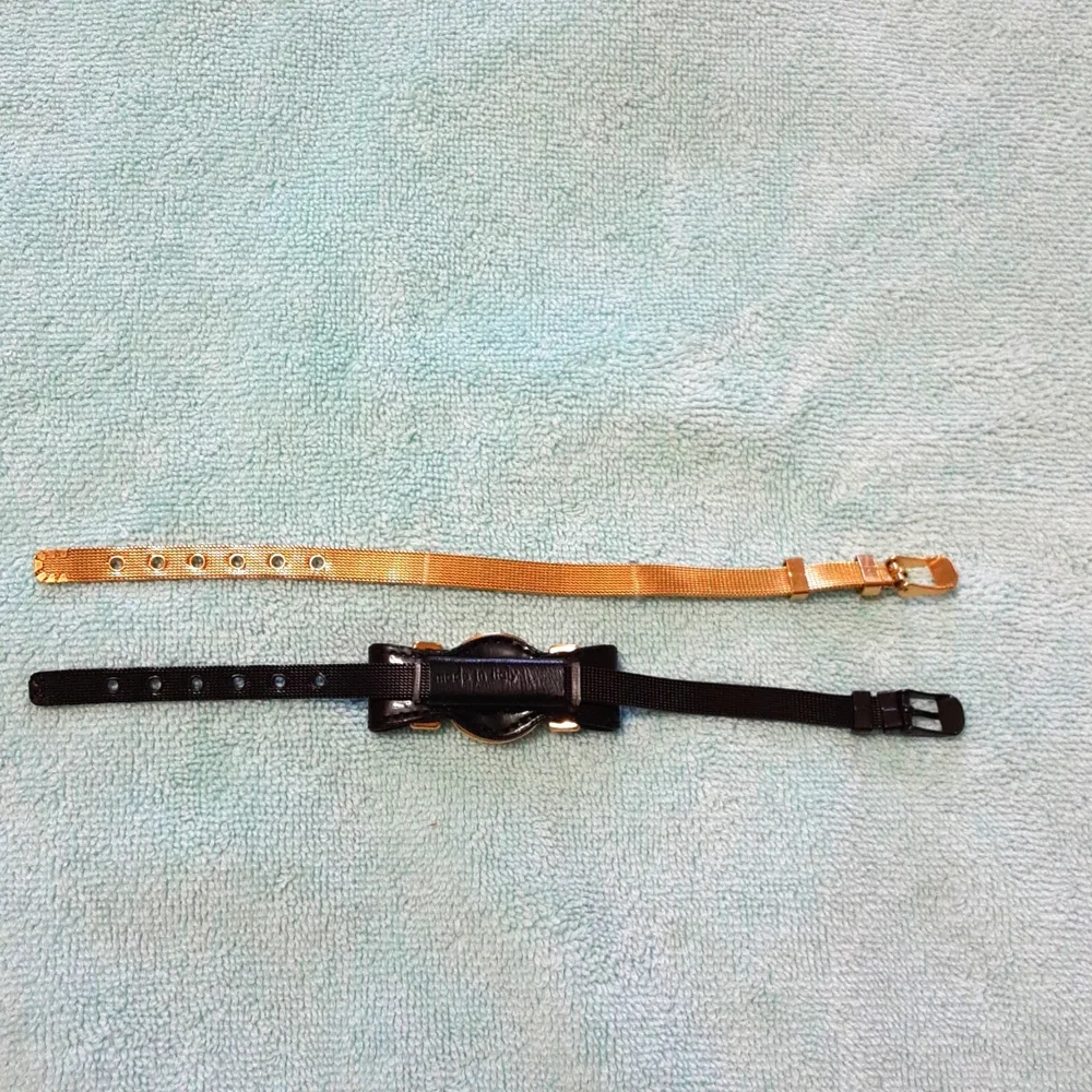 Versace-Inspired Black Leather Bracelet with Gold Medallion & Gold Mesh Strap
